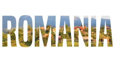 Romanya metin işaret - ülke adı kelime fotoğraf siluet.