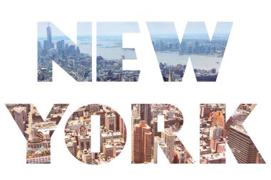 New York işaret - şehir adını arka plan seyahat kartpostal görüntü ile.
