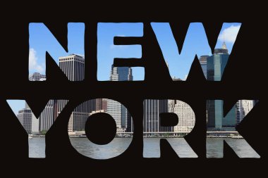New York mesaj tabelası - arka plan seyahat kartpostal fotoğraflı şehir adı.