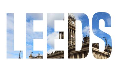Leeds, İngiltere - şehir adı metin arka plan fotoğraf işaretiyle.