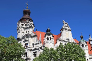 Leipzig city, Almanya. Yeni Belediye Binası (Neues Rathaus) tarihçilik mimari tarzında inşa.