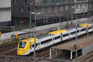 Stockholm, İsveç - 24 Ağustos 2018: Stockholm Arlanda Express tren. Tren en işlek Havaalanı (Arlanda) ülkenin başkenti Stockholm ile bağlanır..