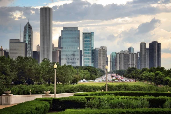 Chicago Manzarası Grant Park Gördün Gün Batımı Şehir Manzaralı — Stok fotoğraf