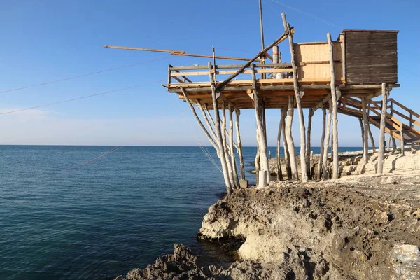 Structure Trabucco Construction Traditionnelle Pêche Bois Dans Péninsule Gargano Italie — Photo