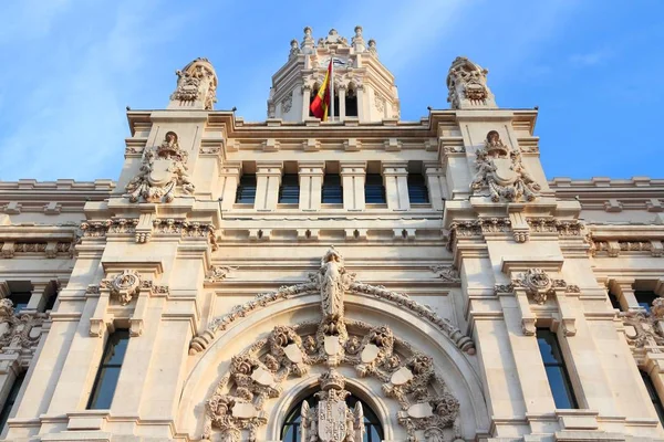 Madridská Radnice Orientační Bod Španělsku Pohled Západ Slunce — Stock fotografie