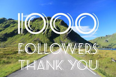1000 followers - social media milestone banner. Online community thank you note. 1000 likes. clipart