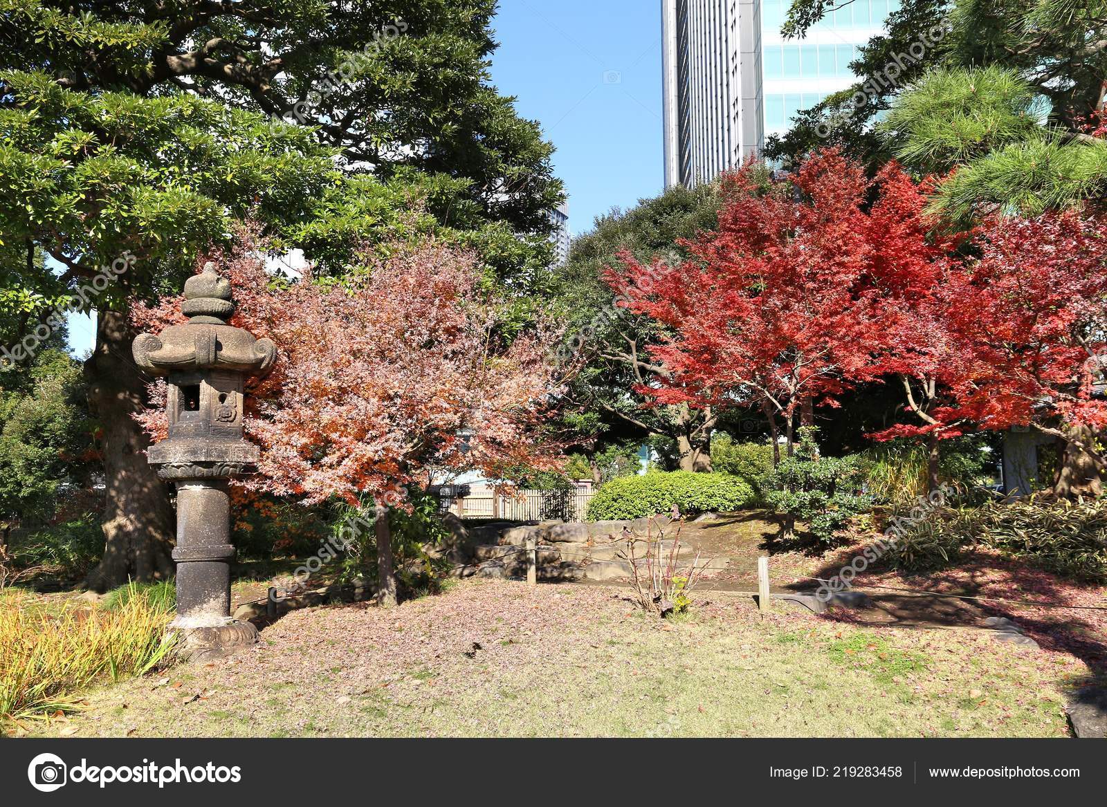 Autumn Tokyo Japanese Garden Kyu Shiba Rikyu Garden Stock Photo