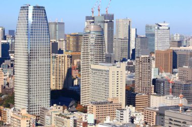 Tokyo siluetinin - Japonya sermaye şehir görünümü Minato ve Atago ilçe ile.