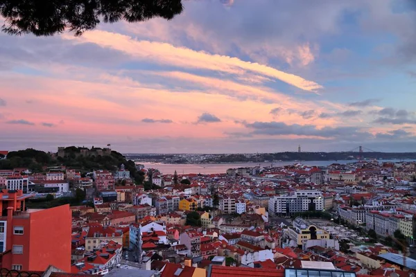 Lisbon Cityscape Portugal Sunset City View Miradouro Viewpoint Tagus River — Stock Photo, Image