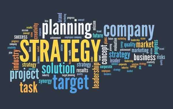 Strategy concept in business - corporate planning word cloud sign.