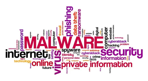 マルウェア ウイルス ソフトウェア 侵害されたコンピューターのセキュリティの概念 単語の雲 — ストック写真
