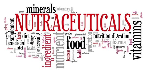 Nutracéuticos Nutrientes Suplementos Estandarizados Calidad Farmacéutica Nube Palabras — Foto de Stock