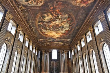 Londra, İngiltere - 8 Temmuz 2016: Boyalı Hall eski Kraliyet Deniz üniversitede Greenwich, Londra, İngiltere. Unesco Dünya Mirası, Maritime Greenwich bir parçasıdır.