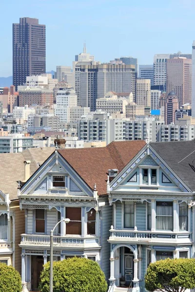 San Francisco Városára Alamo Tér Előtérben — Stock Fotó