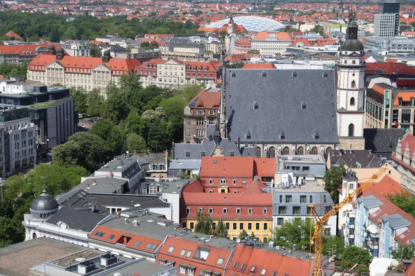 莱比锡 德国鸟瞰图 Thomaskirche 的城市景观 圣托马斯教堂 — 图库照片