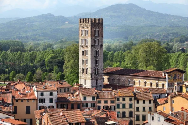 意大利卢卡 中世纪的托斯卡纳城市 鸟瞰与大教堂塔 — 图库照片