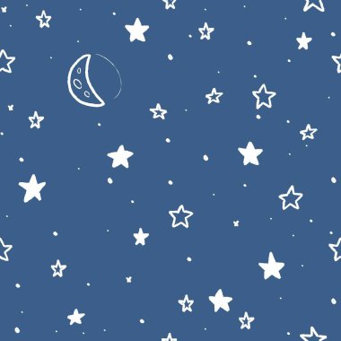 Yıldızlar ve ay desen - sorunsuz illüstrasyon vektör doodle.