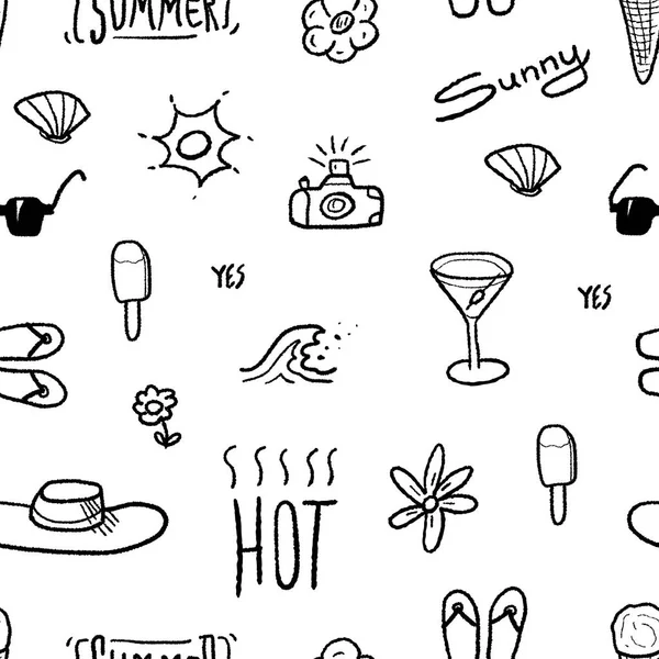 Padrão Doodle Sem Costura Com Férias Verão Temas Praia Têxtil — Vetor de Stock