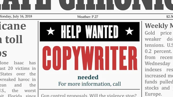 Copywriter Job Offer Office Career Newspaper Classified Fake Generic Newspaper — Stock Vector