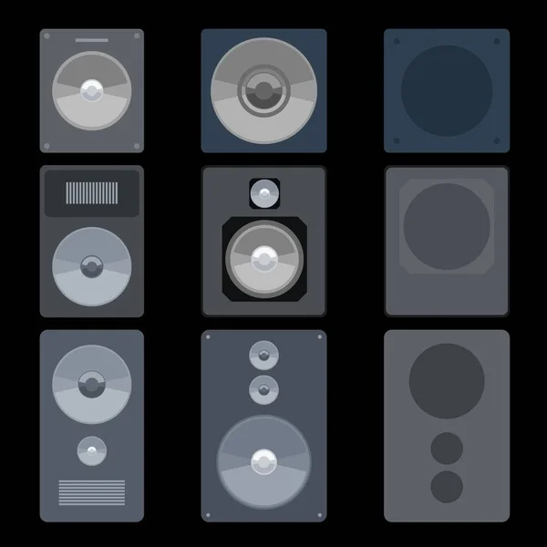 Set Haut Parleurs Sonores Technologie Audio Collecte Objets — Image vectorielle