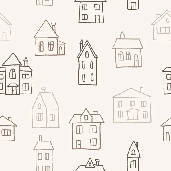 家は落書きパターン 村のベクトル図です シームレスなテクスチャ — ストックベクタ
