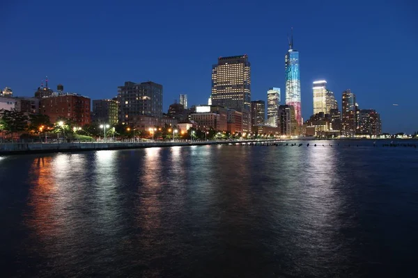 New Yorks Skyline Usa Manhattan Natt View — Stockfoto