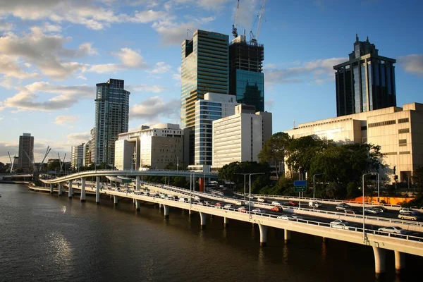 Skyline Van Brisbane Australië Zonsondergang Licht — Stockfoto