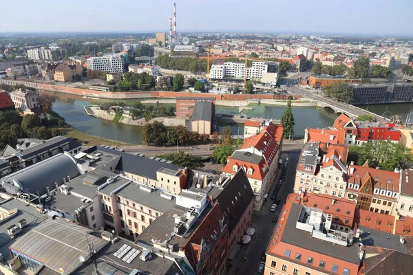 Vratislav Město Polsku Letecký Pohled Řeky Odry Odra — Stock fotografie