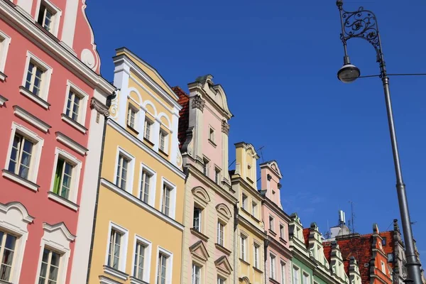 Πόλη Βρότσλαβ Της Πολωνίας Αρχιτεκτονική Στην Πλατεία Της Παλιάς Πόλης — Φωτογραφία Αρχείου