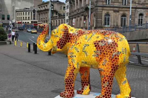 Sheffield Wielka Brytania Lipca 2016 Słoń Malowane Rzeźby Sheffield Yorkshire — Zdjęcie stockowe