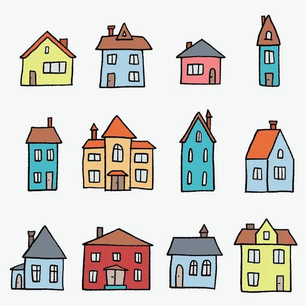 Colorful Cartoon Home Set Carino Stile Doodle Vettoriale Illustrazione — Vettoriale Stock