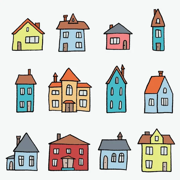 Colorido Conjunto Dibujos Animados Casa Lindo Doodle Estilo Vector Ilustración — Archivo Imágenes Vectoriales