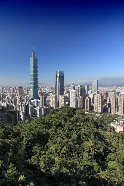 Taipei Şehir Şehir Manzarası Ile Orman Orman Planda — Stok fotoğraf