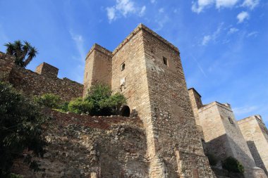 Malaga, İspanya - Ortaçağ Alcazaba tahkimatı. Old Town.