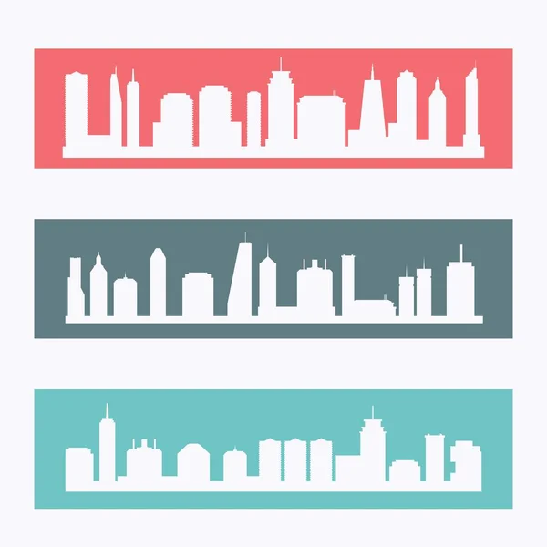 City Skyline Banner Vector Ilustración Conjunto Paisajes Urbanos Genéricos — Vector de stock