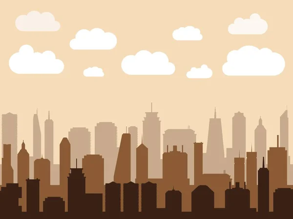 Cidade Vectora Ilustração Silhueta Moderna Cidade Manhã Skyline Arranha Céu — Vetor de Stock