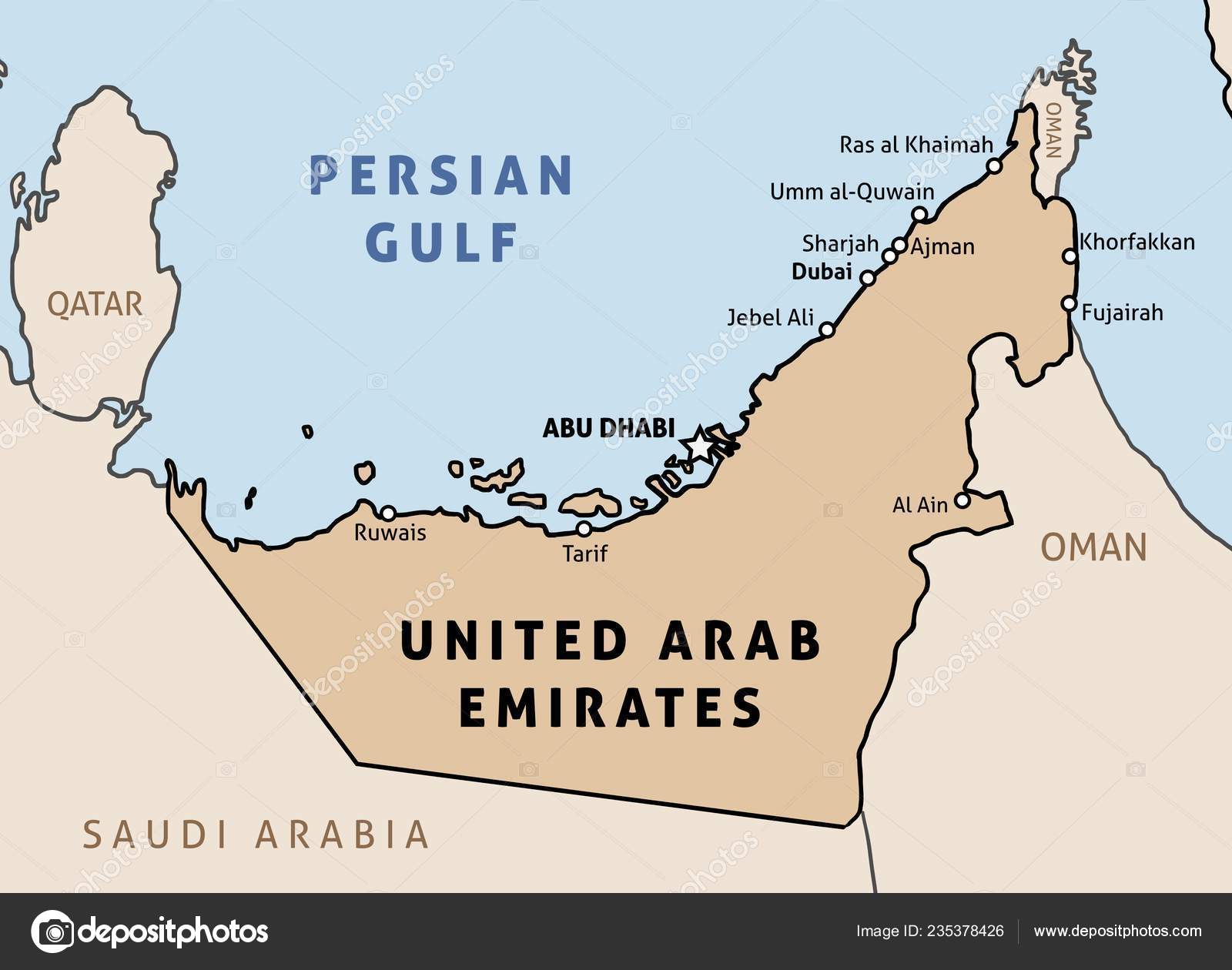Vector: uae map outline | United Arab Emirates Uae Map ...