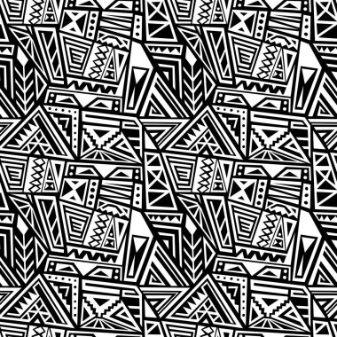 Etnik geometrik desen - sorunsuz boho stil vektör doku siyah beyaz.
