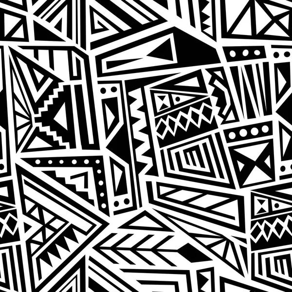 Ethnic Geometric Pattern Seamless Boho Style Vector Texture Black White — Stock Vector