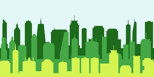 Yeşil Şehir Manzarası Siluet Vektör Modern Kentsel Cityscape Illüstrasyon — Stok Vektör