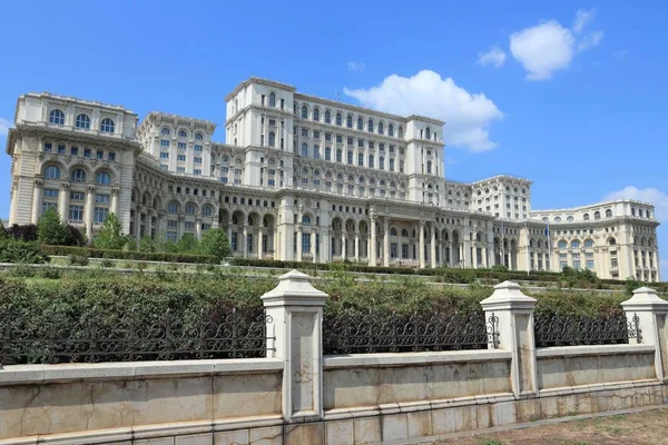Palácio Parlamento Romênia Marco Bucareste Capital Romena — Fotografia de Stock