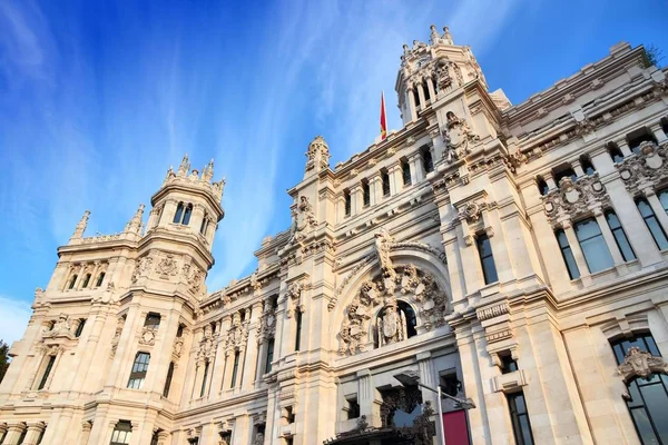 Madrid City Hall Zabytek Hiszpanii Widok Światła Zachodu Słońca — Zdjęcie stockowe