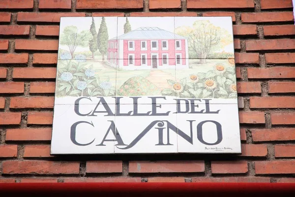 Мадрид Испания Октября 2012 Calle Del Casino Typical Street Sign — стоковое фото