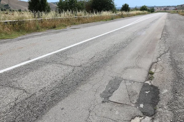 Road Surface Damage Bad Maintenance Quality Asphalt Cracks Italy — Stock Photo, Image