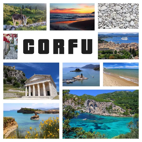 Corfu Greek Island Photo Collage Travel Place Postcard Greece — Stock Photo, Image