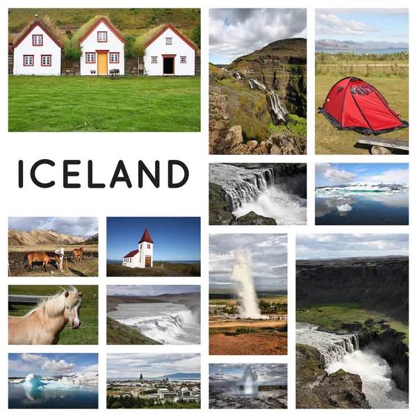 Islandia Collage Fotos Lugar Viaje Postal Hito — Foto de Stock