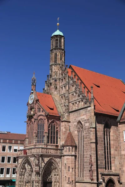 Nürnberger Wahrzeichen Deutschland Bayern Frauenkirche Hauptmarkt — Stockfoto