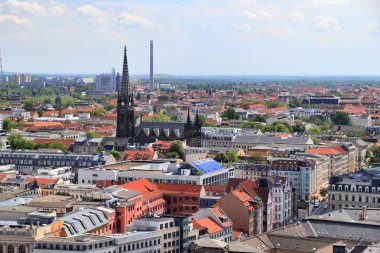 Leipzig şehir manzarası, Almanya Hava görünümünü. Cityscape Zentrum ve Sudvorstadt bölge ile.