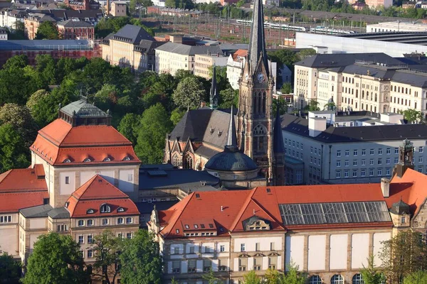 Chemnitz Alemania Estado Sajonia Vista Aérea Ciudad Con Luz Cálida —  Fotos de Stock