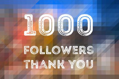 1000 takipçileri - sosyal medya kilometre taşı başarı. Online topluluk teşekkür notu. 1000 seviyor.